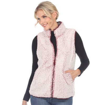 Women's Zip up High Pile Fleece Vest -White Mark