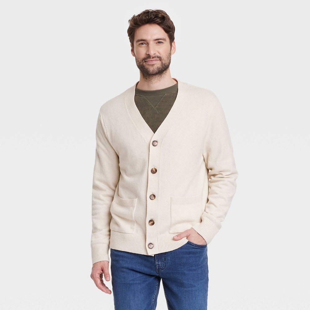 Men's V-Neck Cardigan Sweater - Goodfellow & Co™ Cream XXL