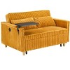 Okak Modern Corduroy Pull-out Sofa Bed Convertible Loveseat Sleeper Couch Futon with Movable Tabletop & USB ports for Living Room Bedroom, Yellow - 4 of 4