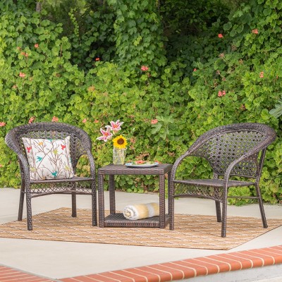 Broward 3pc Wicker Chat Set - Multibrown - Christopher Knight Home