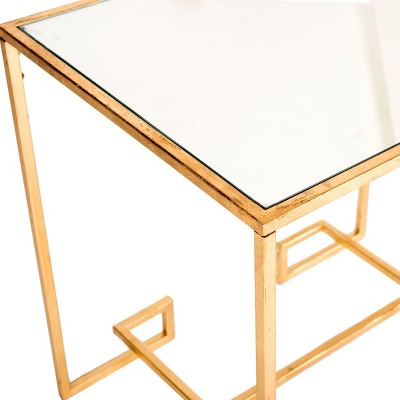 Seamus 24" Antique Gold Leaf Mirrored Rectangular Accent Table