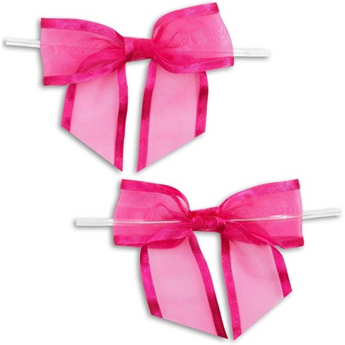 200 Pack Mini Pink Satin Ribbon Bows with Self-Adhesive Tape for