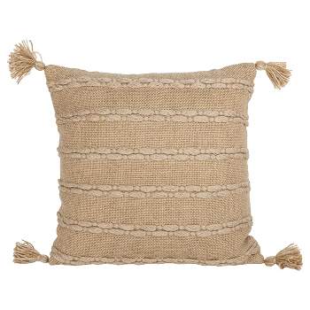 18X18 Inch Hand Woven Yarn Striped Outdoor Pillow Tan Polyester With Polyester Fill by Foreside Home & Garden