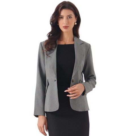 Женские пиджаки INSPIRE CHIC Women's Vintage Houndstooth Notched Lapel One Button Office Blazer Small Navy Blue