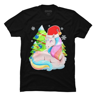 Men's Design By Humans Santa Magical Fantasy Unicorn Christmas T Shirt By thebeardstudio T-Shirt