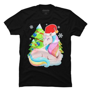 Men's Design By Humans Santa Magical Fantasy Unicorn Christmas T Shirt By thebeardstudio T-Shirt - 1 of 4