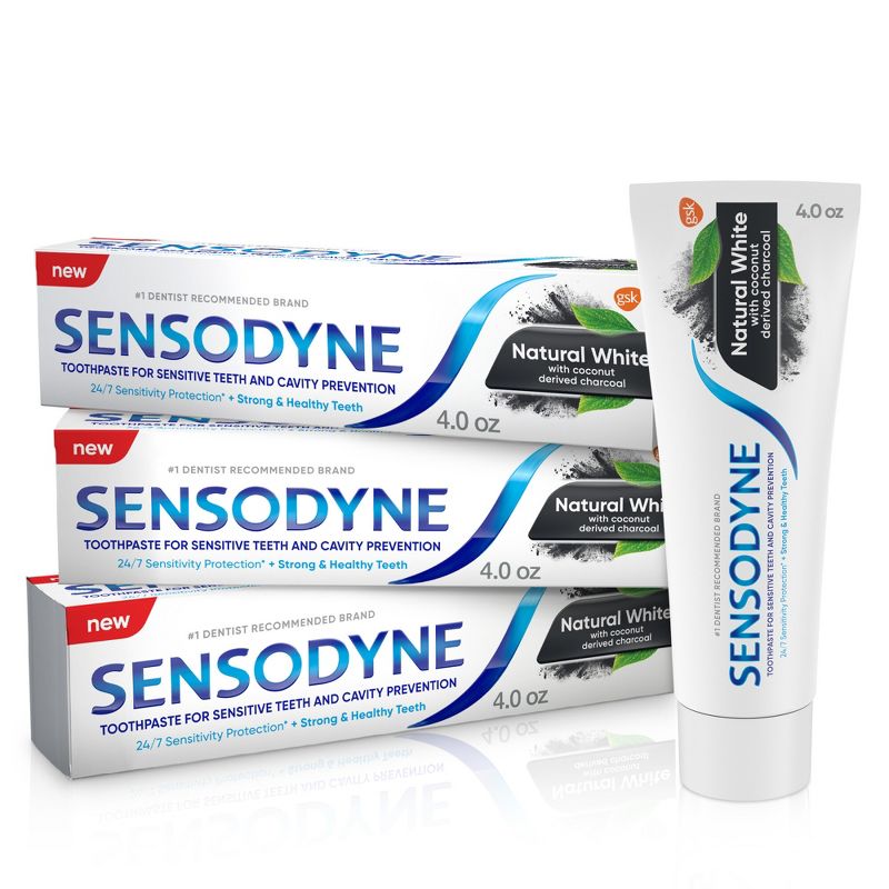 Sensodyne Natural White with Charcoal Sensitivity Toothpaste - 4oz/3ct, 1 of 9