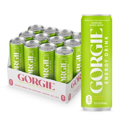 Gorgie Sugar Free Natural Energy Drinks, Sparkling Citrus Burst - 12 Fl Oz Can (Pack of 12)