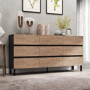 Sideboard 62.9", White Buffet Cabinet with 9 Drawers, Modern Storage for Living Room, Bedroom and Kitchen - 1 of 4