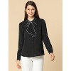 INSPIRE CHIC Women's Tie Neck Contrast Color Button Down Long Sleeves Shirt - 3 of 4