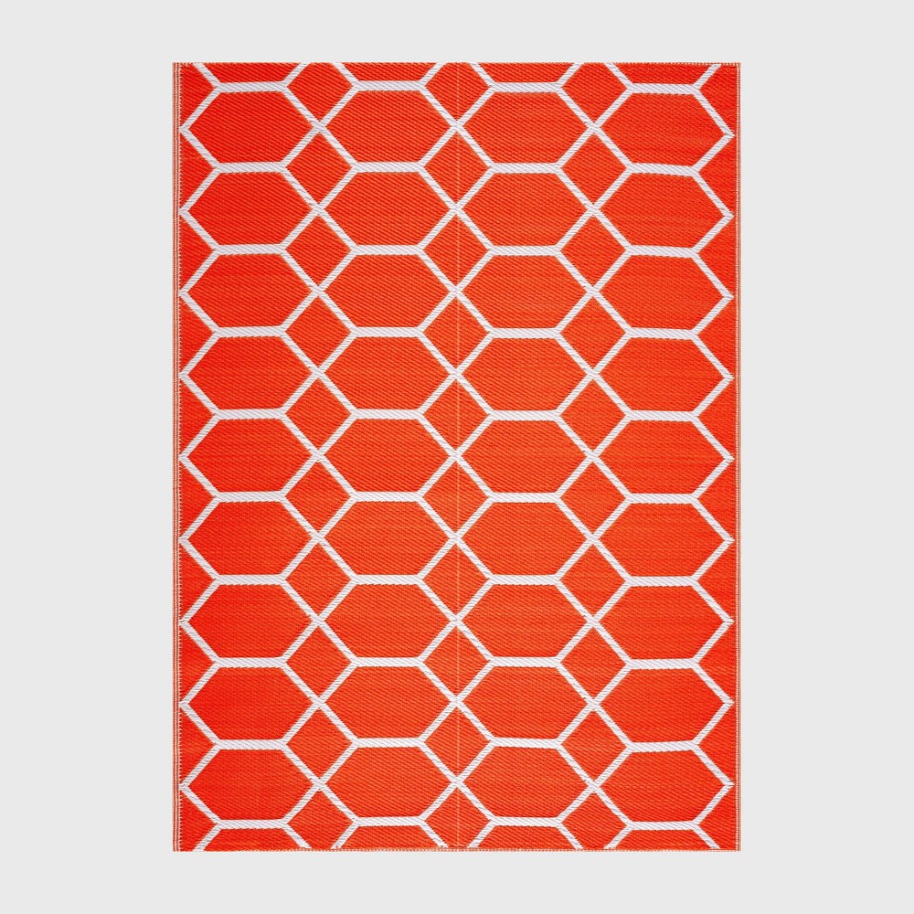 Photos - Area Rug Playa Rug 6'x9' Miami Recycled Plastic Rectangle Woven Indoor Outdoor Folded Floor Mat Orange and White