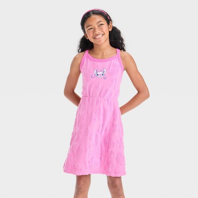 Girls' Disney Stitch and Angel Embroidered Terry Tank Dress - Pink