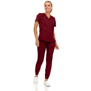 MediChic Scrubs for Women's V-Neck Scrub Set with Six Pocket Cargo Jogger Pants with 4-Way Stretch - 1 of 4