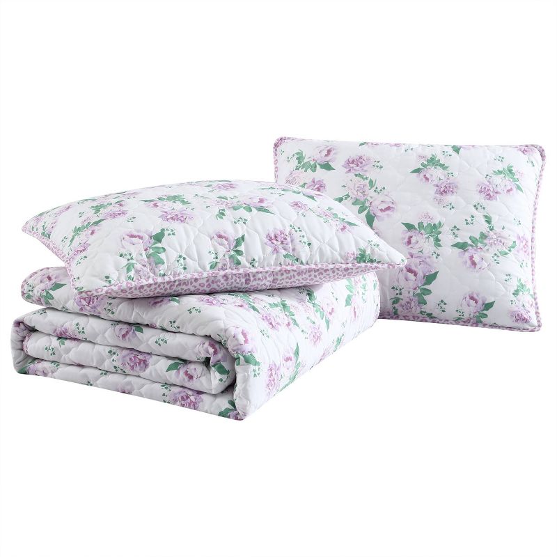 Blooming Roses Polyester Quilt Set Purple - Betseyville, 6 of 12