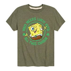 Boys' - SpongeBob Squarepants - Who Needs Luck With This Charm Short Sleeve Graphic T-Shirt - 1 of 4