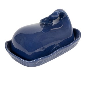 Storied Home Coastal Stoneware Whale Shaped Butter Dish - 1 of 4