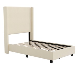 Taylor & Logan Twin 57" High Kellan Platform Bed Beige: Upholstered Wingback, Foam Padded - 1 of 4