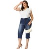 Agnes Orinda Women's Plus Size Fashion Denim Frayed Hem Washed Jeans Capri - 3 of 4