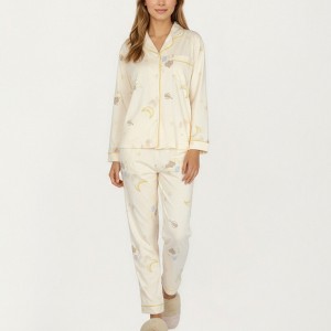 Anna-Kaci Lounge Women's 2-Piece Set Long Sleeve Button Front Top and Relaxed Fit Pants Pajama Set with Moon and Star Print - 1 of 4