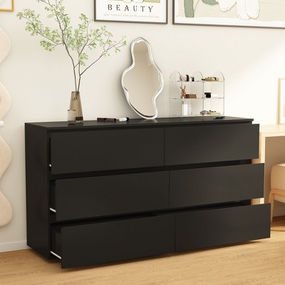 FUFU&GAGA Black Modern Horizontal Dresser Six Drawers Minimalist Style For Bedroom