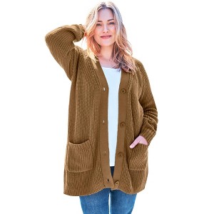 Woman Within Plus Size Button-Front Shaker Cardigan - 1 of 4