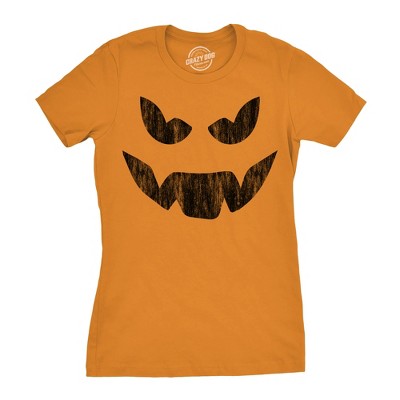 Womens Evil Eddie Pumpkin T Shirt Funny Halloween Jack O Lantern Dark Smile Tee For Ladies - Crazy Dog Women's T Shirt Orange XL