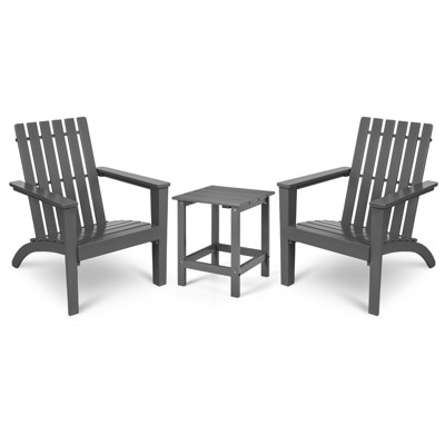 Tangkula 3PCS Patio Adirondack Chair Side Table Set Solid Wood Garden Deck Bistro Set Classic Furniture