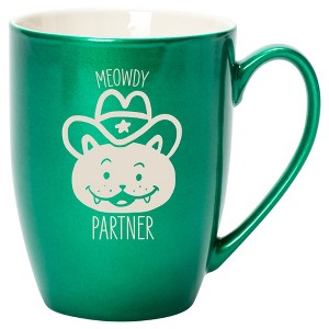 100 North Cowboy Hat Kitten 10 Ounce Emerald Green Metallic Finish, Comfortably Fits Your Hands, New Bone China Coffee Tea Cup Mug, Meowdy Partner - 1 of 1
