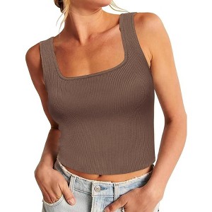 Zeagoo Womens Summer Tank Top Square Neck Ribbed Knit Crop Top Sleeveless Camisoles Slim Fitted Basic Sweater Shirt - 1 of 4