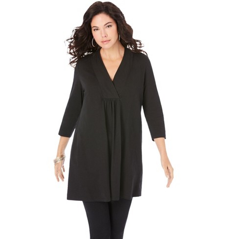 Roaman's Women's Plus Size V-neck Shirred Ultimate Tunic - 14/16, Black ...