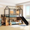 Twin Over Twin Metal Bunk Bed, Metal Housebed with Slide and Storage Stair, Black with Black Slide - 2 of 4
