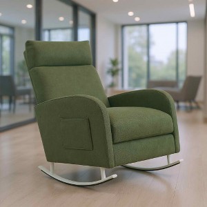 MAYEERTY Chenille Rocking Chair, Metal Legs Side Storage Pocket, Living Room - 1 of 4