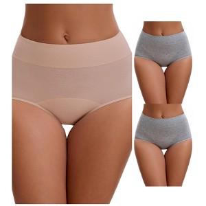 INSPIRE CHIC 3 Packs Leak Proof Briefs for Women's Cotton High Waist Elastic Waistband Period Underwear - 1 of 4
