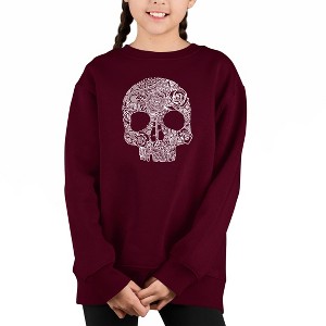 LA Pop Art Flower Skull - Girl's Word Art Crewneck Sweatshirt - 1 of 3