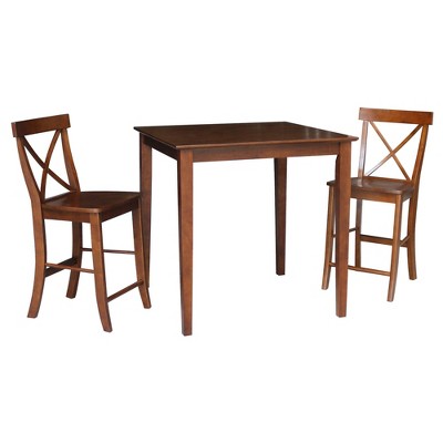 36"x36" Counter Height Dining Table with 2 X Back Stools Espresso - International Concepts