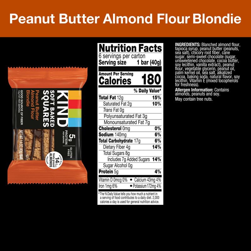 KIND Soft Baked Squares Peanut Butter Almond Flour Blondie - 6ct/8.5oz, 5 of 12