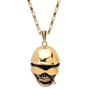 Steeltime 24" Men's 18k gold plated stainless steel skull with hat, sunglasses, and cigar pendant necklace - 1 of 4