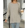Women's Ribbed Long Sleeve T-Shirt Crew Neck Split Hem Top with Decorative Buttons Casual Top - 2 of 4