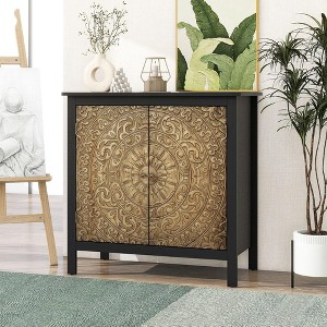 2 Door Cabinet Rustic Farmhouse Buffet Cabinet With Adjustable Shelf Entry Living Room Bedroom Accent Cabinet Free Standing Storage Cabinet - 1 of 4