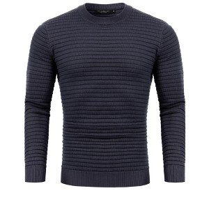 Men's Knitted Sweater Ribbed Slim Fit Sweatshirt Solid Stripe Long Sleeves Crew Neck Ribbing Top - 1 of 4