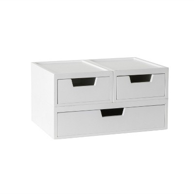 White Stackable Wooden Storage Boxes with Pullout Drawers, Set of 3