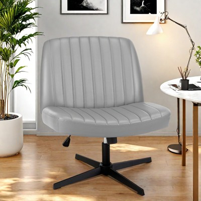 FURNIinspire Task And Office Chairs Cross-Legged Chair, No Wheels Armless Swivel Home Office Chair, Adjustable Height, Gray, 25"*25"*34"
