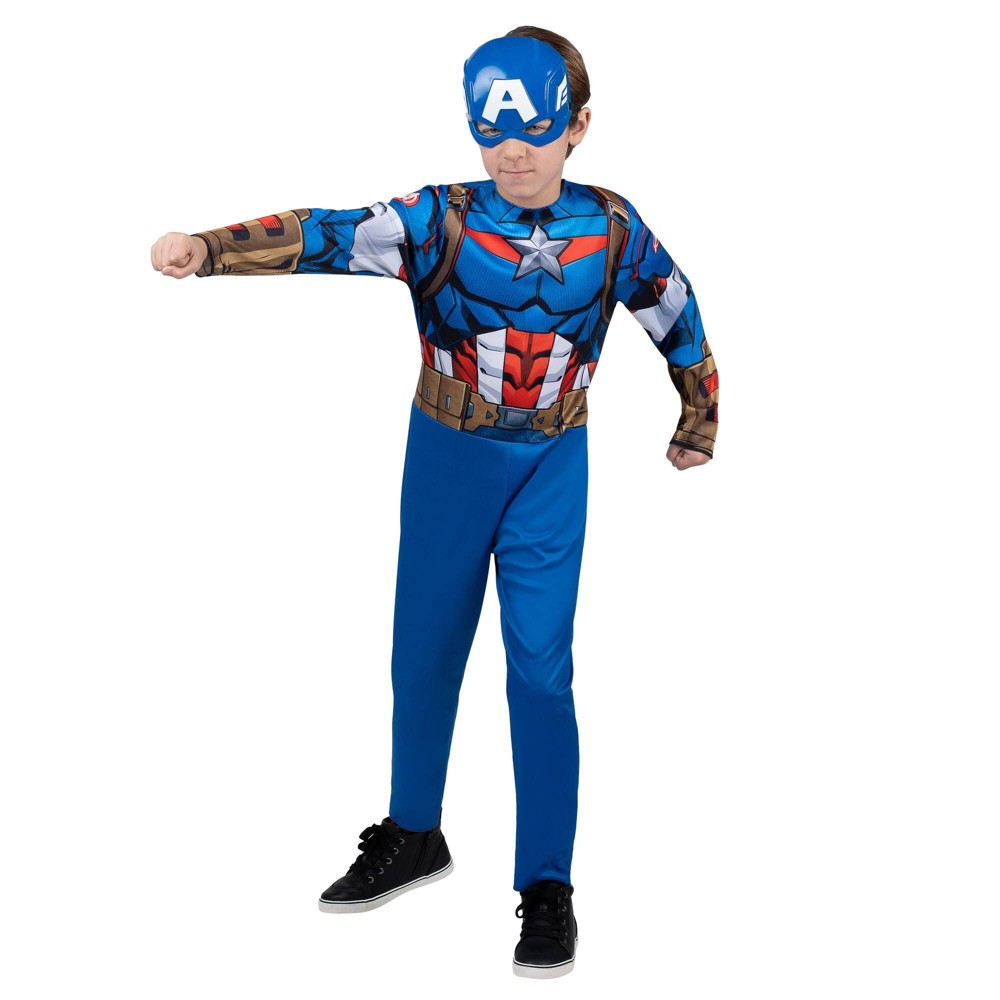 UPC 191726492849 product image for Kids' Marvel Captain America Halloween Costume Jumpsuit with Mask M | upcitemdb.com