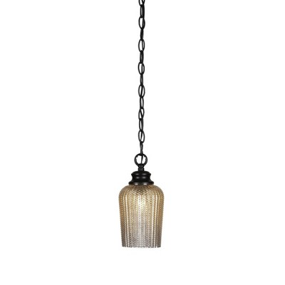 Toltec Lighting Cordova 1 - Light Pendant in  Matte Black with 5" Silver Textured Shade