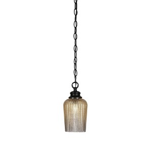 Toltec Lighting Cordova 1 - Light Pendant in  Matte Black with 5" Silver Textured Shade - 1 of 1