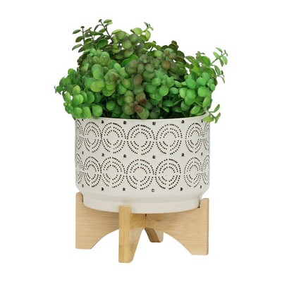 Ivory Swirl Ceramic Planter on Stand, 7"x8" - Contemporary Outdoor Accent