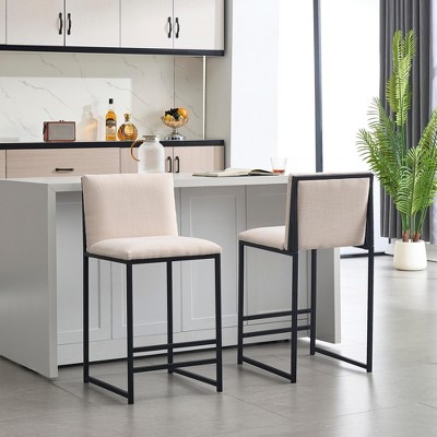 DSVIMOY Counter and Bar Stool Set of 2 Upholstered Linen Bar Chairs with Metal Footrest for Kitchen, Beige, 28.34"*21.65"*12.59"