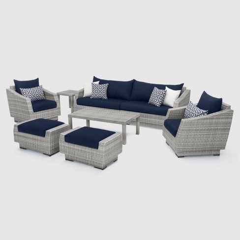 Cannes 8pc Sofa And Club Chair Seating Set With Navy Blue Cushions Rst Brands Target