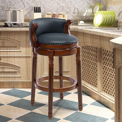 NicBex Seat Height 29.5 Inch Swivel Bar Stools,Cow top Leather Wooden Counter Height Bar Chair with Backs for Home Kitchen Counter,Blue