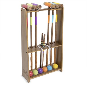 GoSports Premium Wood Stained Six Player Croquet Set with Handcrafted Wooden Stand - 1 of 4